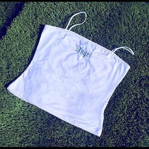 White Crop-Top with “Angel” text